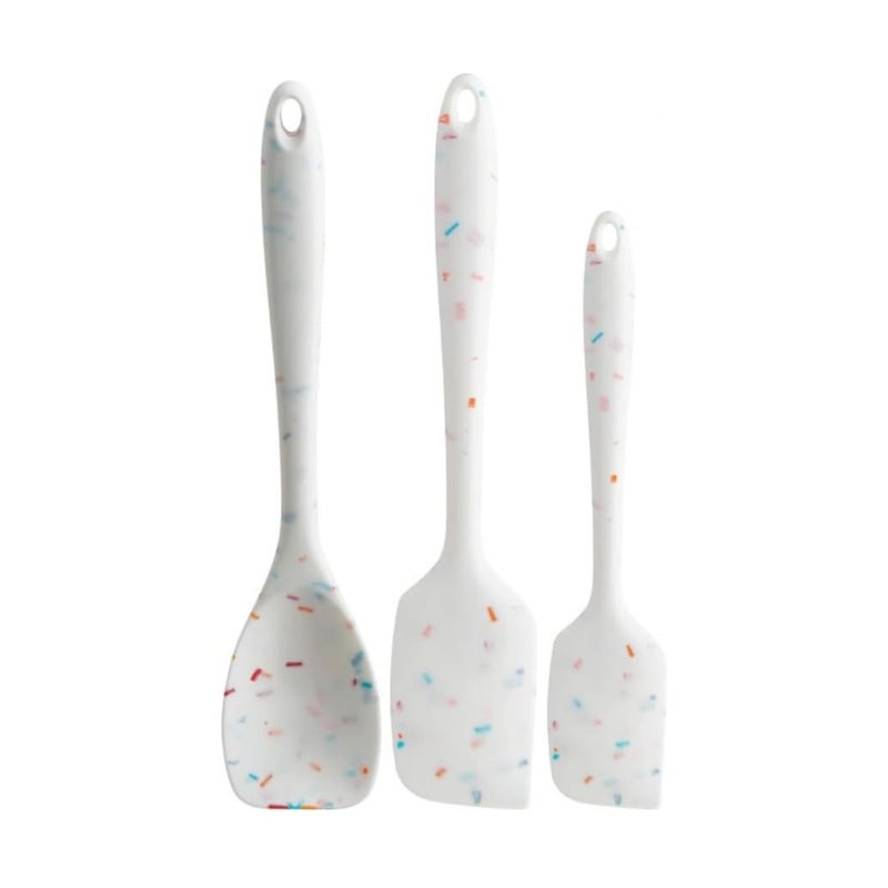 Trudeau Confetti Silicone Utensil Set â€“ 11" Spatula, 11" Spoonula & 8" Small â€“ Reinforced hybrid flexible silicone, BPA-free, heat resistant to 428Â°F, ergonomic & dishwasher safe. - Image 1